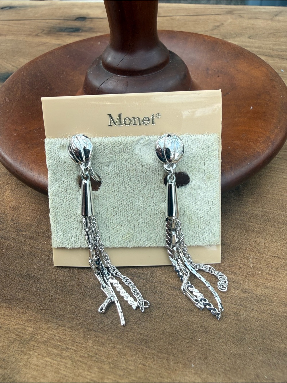 Monet Silver Tassel Multi-Chain Drop Earrings - Picture 3 of 3
